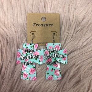 Hot Southern Mess floral cross earrings